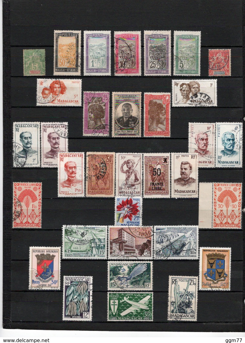 33 TIMBRES MADAGASCAR OBLITERES & NEUFS** & * + SANS GOMME DE 1896 à 1963  Cote : 19,90€ - Used Stamps