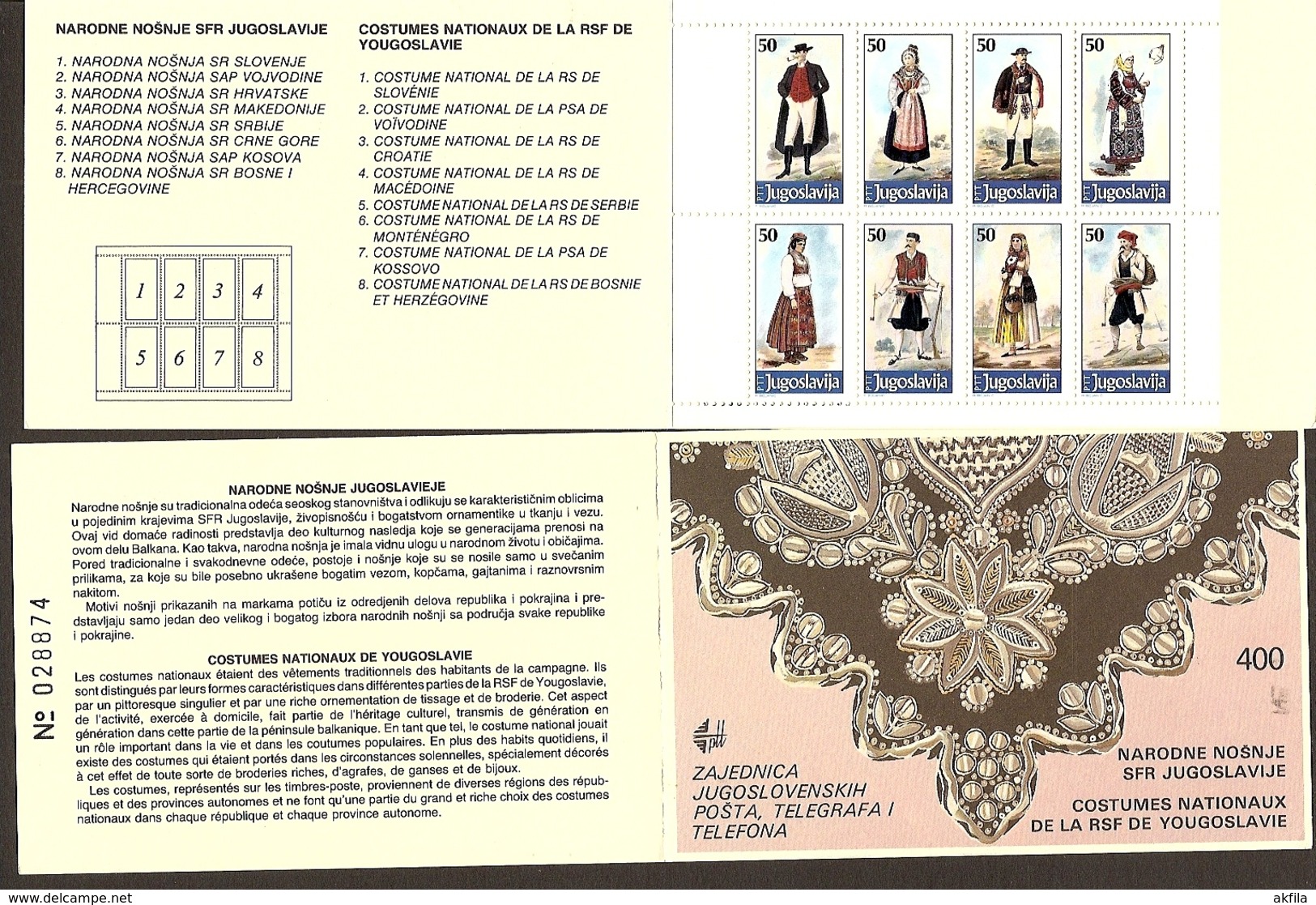 Yugoslavia 1986 Yugoslav National Costumes, Booklet, MNH (**) Michel 2159-2166 - Booklets