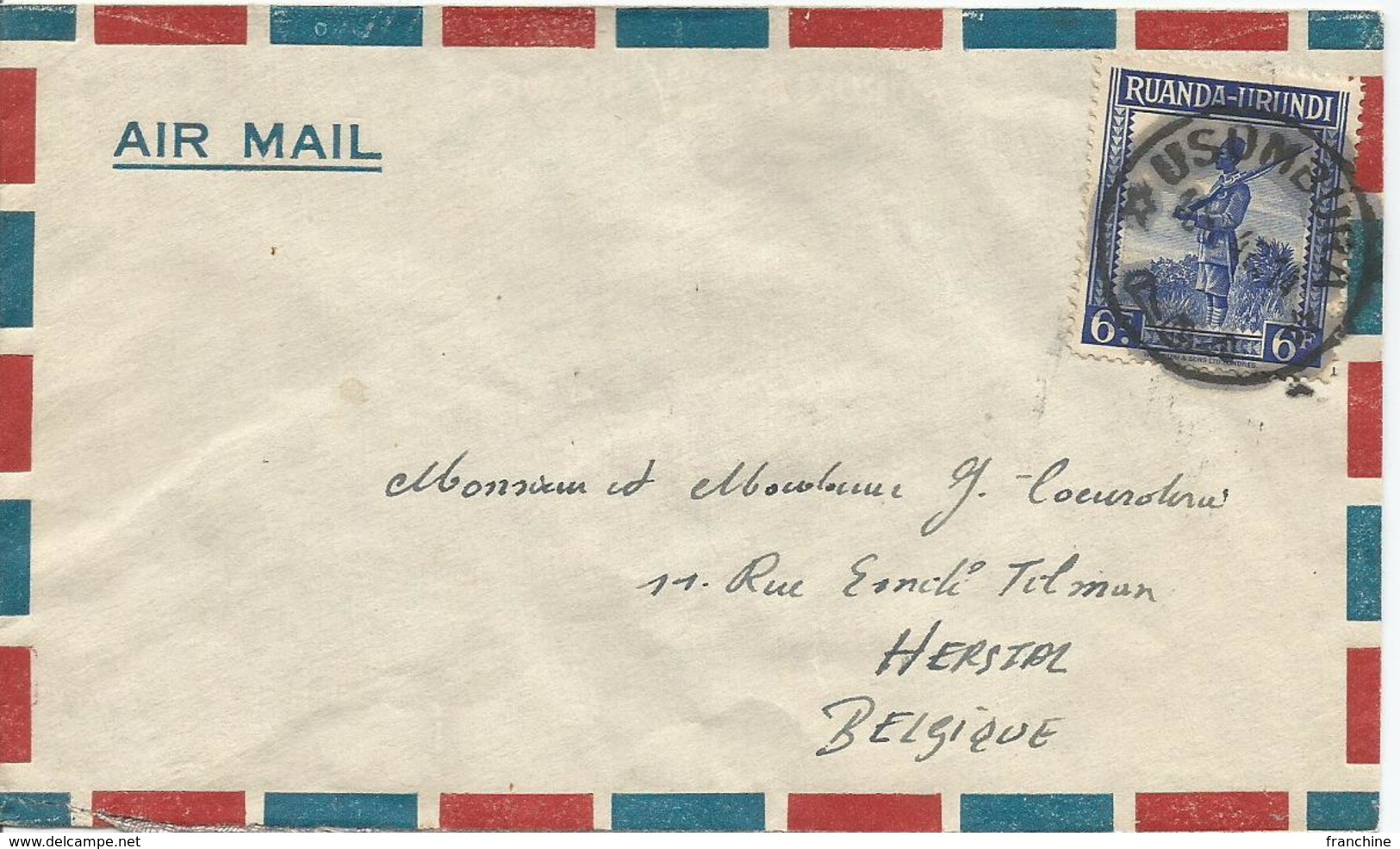 Lettre (AIR MAIL) D'USUMBURA Vers HERSTAL – N° 142 Seul - Brieven En Documenten