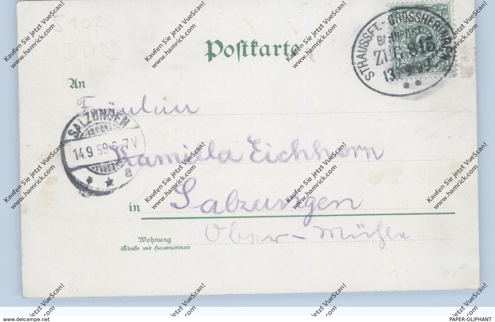 0-5102 GEBESEE, Lithographie 1899, Gasthof, Schützenhaus, Gesamtansicht, Bahnpost - Soemmerda