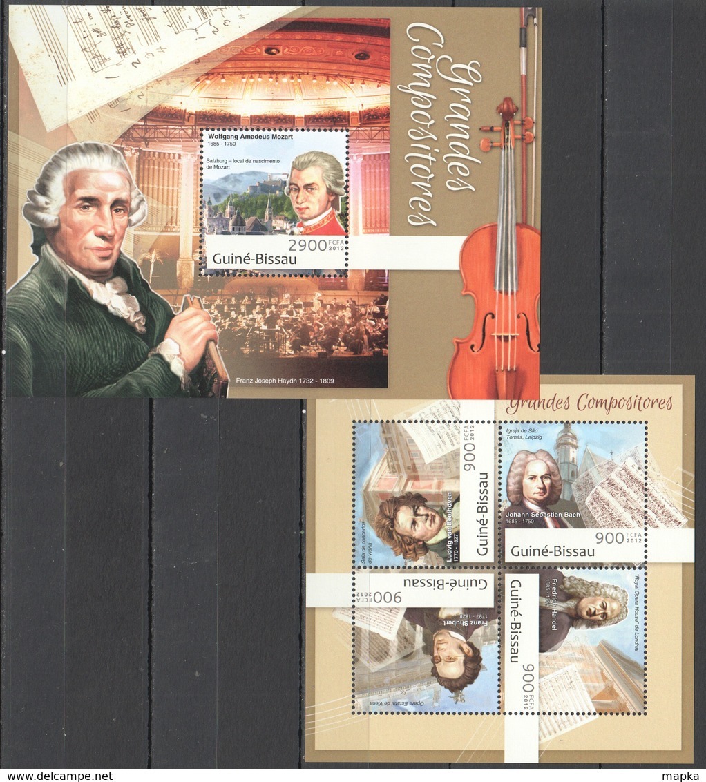 BC566 2012 GUINE GUINEA-BISSAU MUSIC GREATS COMPOSERS GRANDES COMPOSITORES KB+BL MNH - Musique