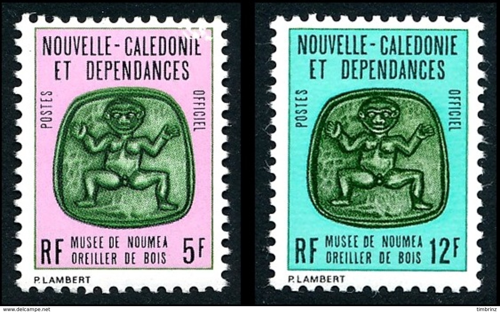 NOUV.-CALEDONIE 1973 - Yv. Service 17 Et 20 **   Cote= 3,00 EUR - Musée Nouméa. Oreiller Bois 5f Et 12f  ..Réf.NCE25000 - Service