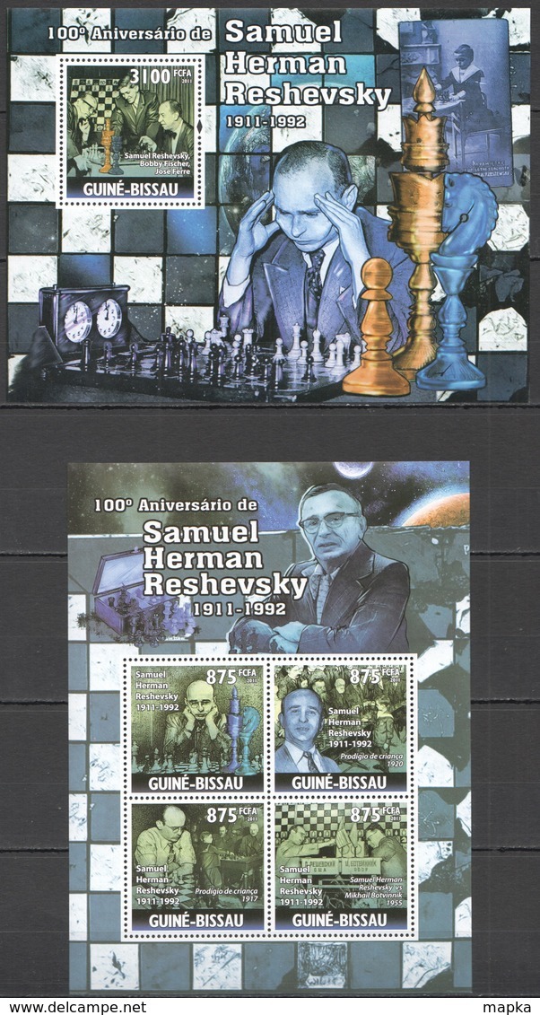 BC616 2011 GUINE GUINEA-BISSAU SPORT CHESS 100TH ANNIVERSARY SAMUEL RESHEVSKY BL+KB MNH - Chess