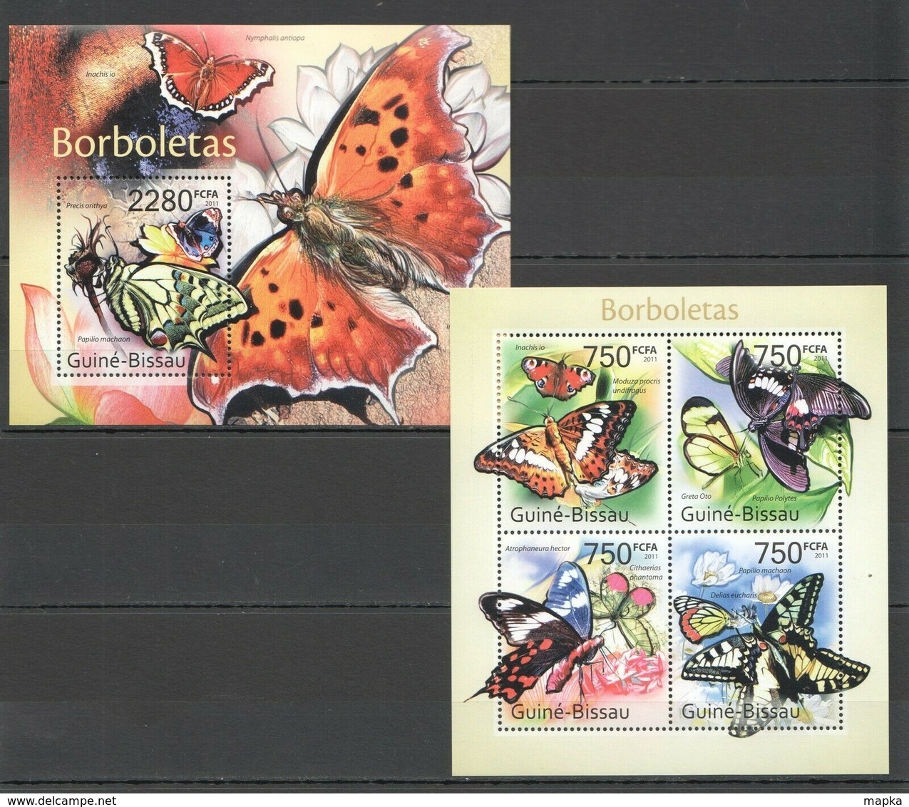 BC637 2011 GUINEA-BISSAU FLORA & FAUNA BUTTERFLIES BL+KB MNH - Farfalle