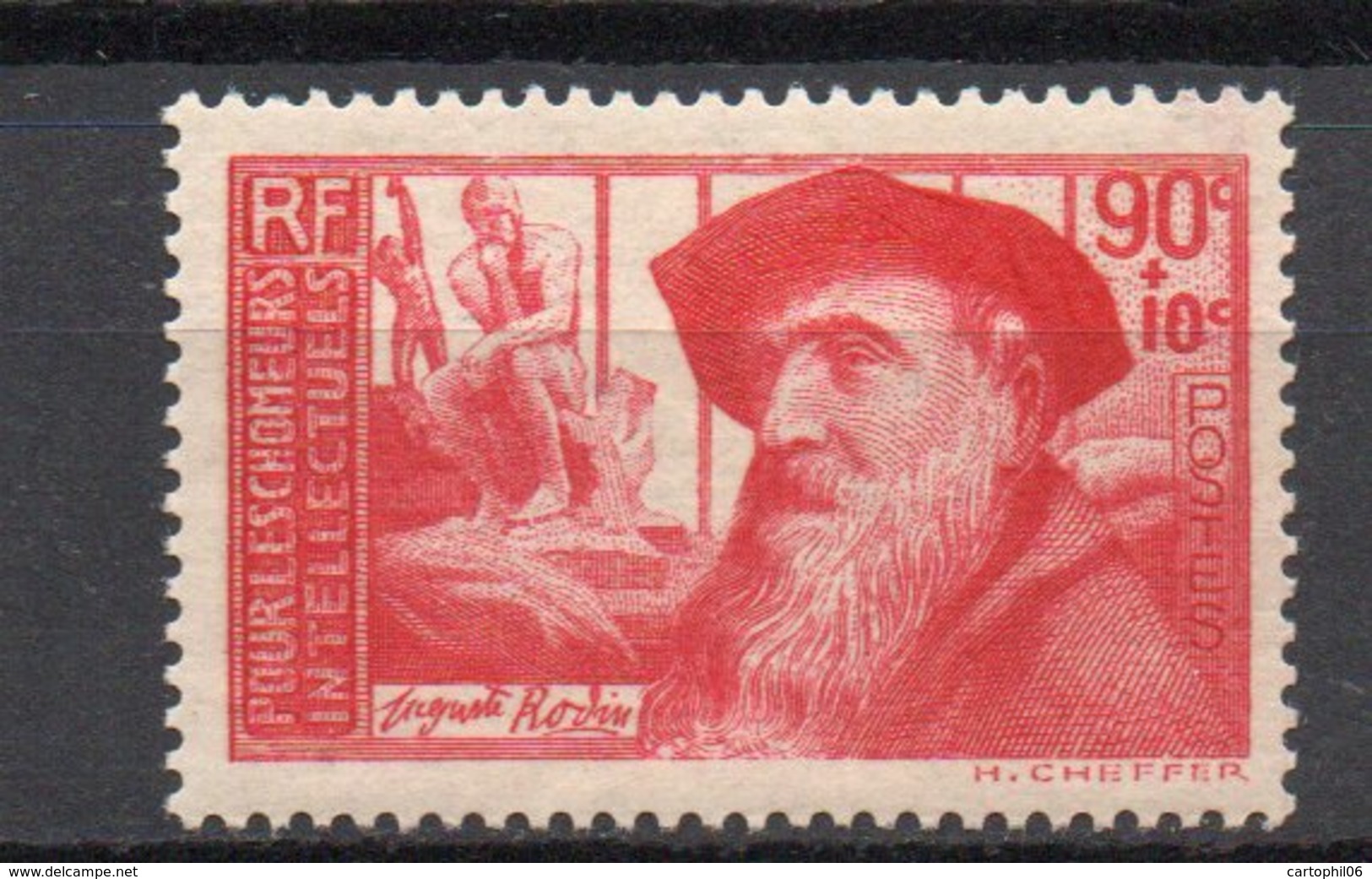 - FRANCE N° 344 Neuf ** MNH - 90 C. + 10 C. Rose Carminé Auguste Rodin 1937 - Cote 16 EUR - - Neufs