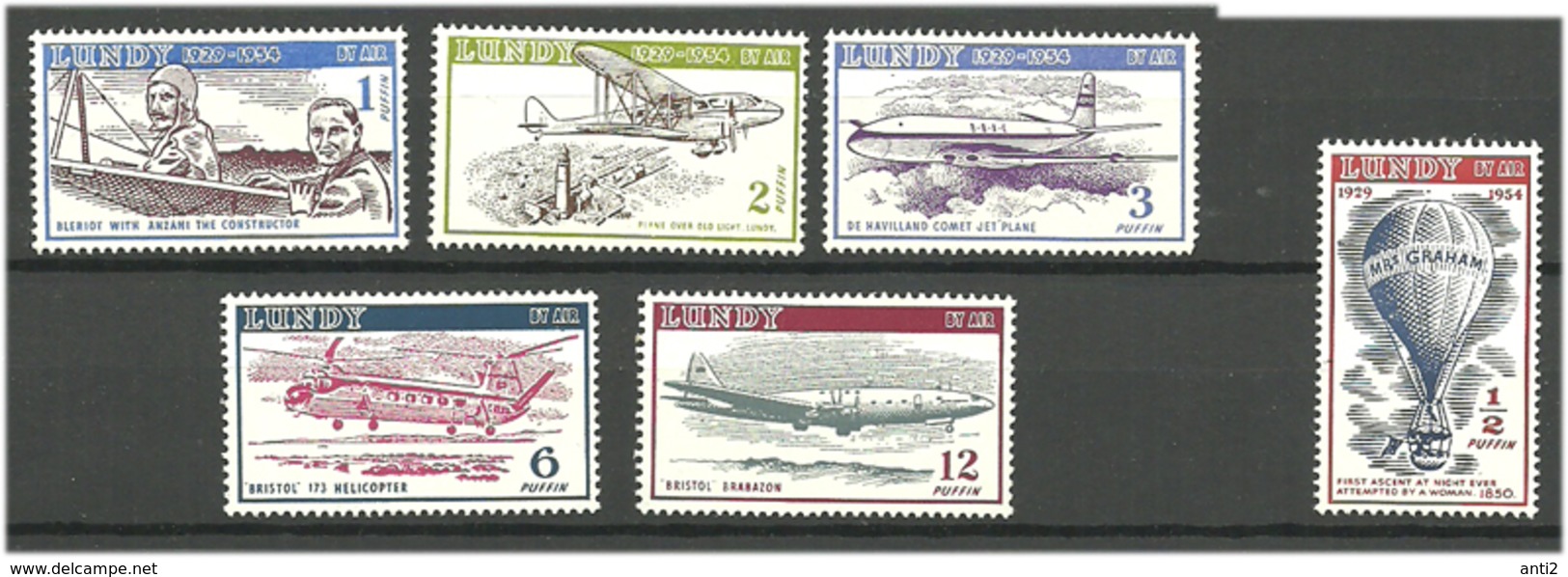 Great Britain - Lundy 1954 Millenary  By Air, Planes, Balloon, Aircraft, Unused - Emissione Locali