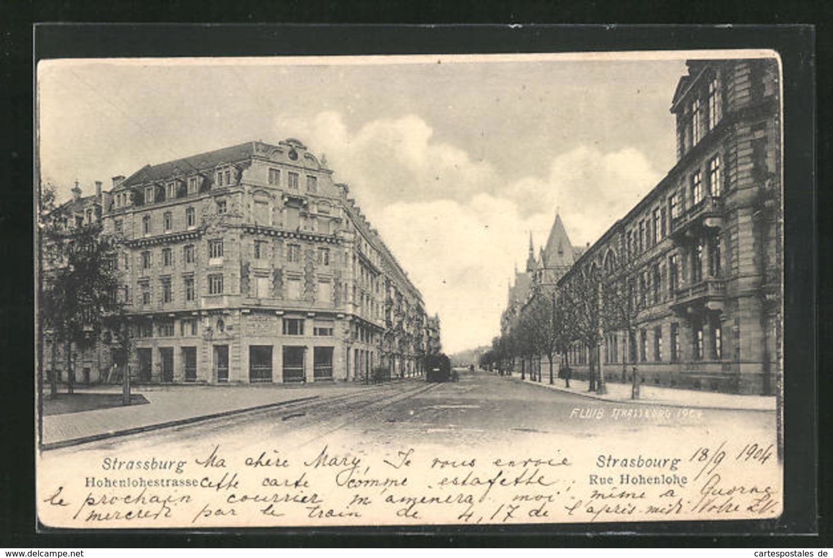 CPA Strassburg, Hohenlohestrasse Avec Tramway Et Vue Du Bâtiment - Autres & Non Classés