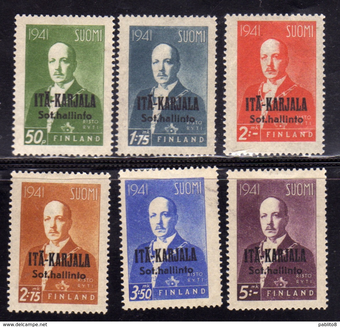 FINLAND EAST OCCUPATION KARELIA FINLANDIA 1942 PRESIDENT RISTO RYTI ITA KARJALA OVERPRINTED COMPLETE SET SERIE MLH - Local Post Stamps