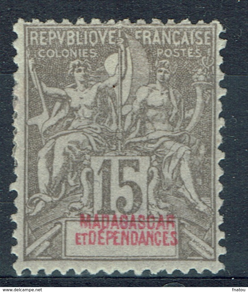 Madagascar (French Colony), 15c., Type "Groupe", Grey, 1900, MH VF - Unused Stamps