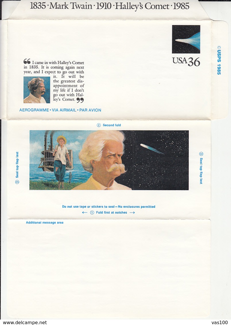 SPACE, COSMOS, HALLEY'S COMET, AEROGRAMME, 2X, UNUSED, 1985, USA - North  America