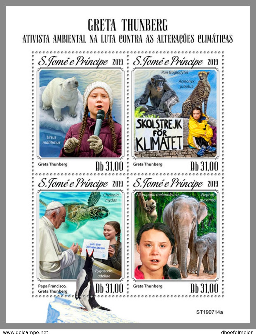 SAO TOME 2019 MNH Turtle Schildkröte Tortue Greta Thunberg M/S - OFFICIAL ISSUE - DH1951 - Schildpadden