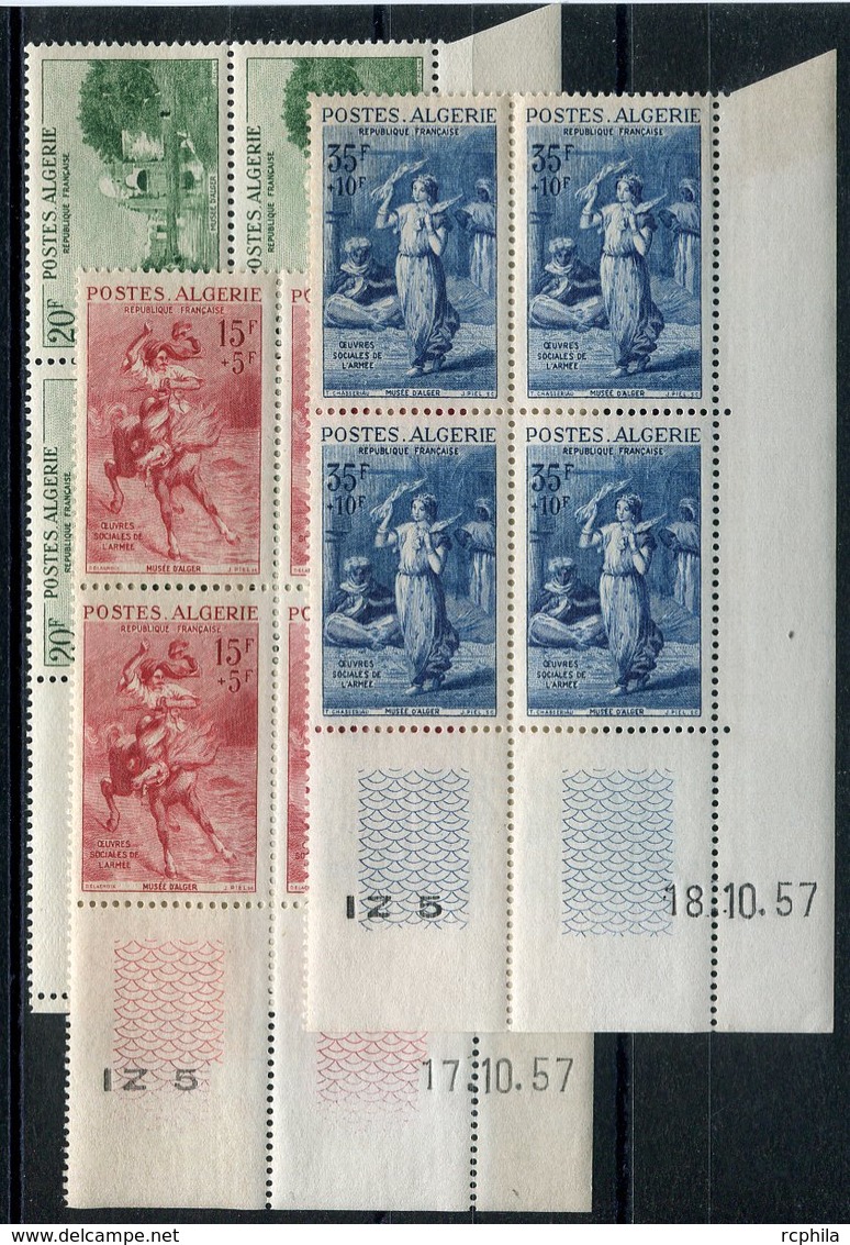 RC 15007 ALGERIE N° 346 348 SERIE OEUVRES SOCIALES DE L ARMÉE BLOCS DE 4 COIN DATÉ COTE 117,00€ NEUFS ** MNH TB - Ongebruikt