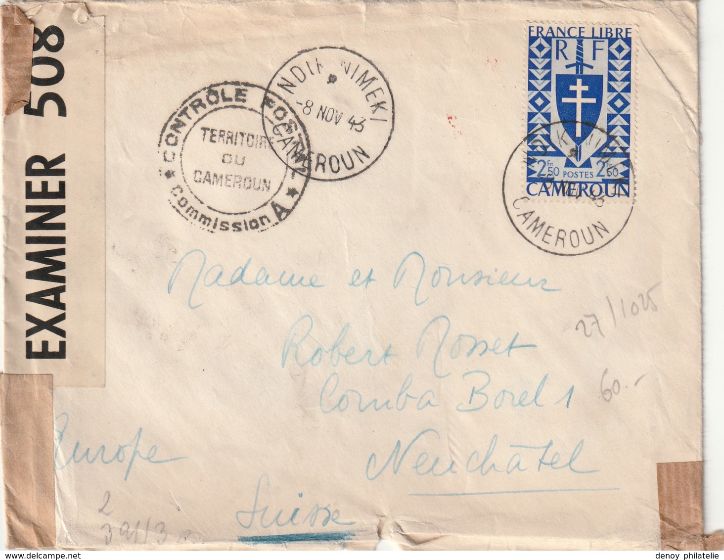 Cameroun Lettre De Ndiamnimeki Du 8 Novembre 1943 Avec De Censures (3) Pour La Suisse - Covers & Documents