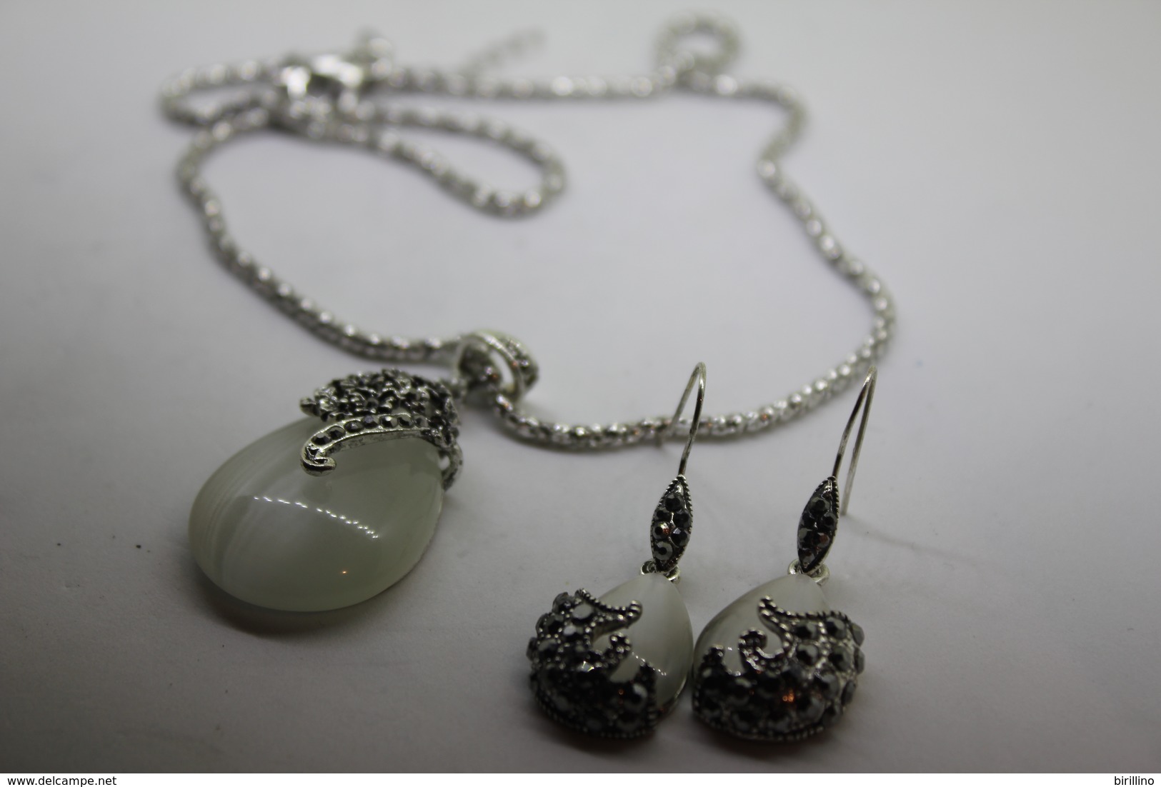 A60125 - Orecchini E Collana  In Argento Sterling 925 Con Opale A Goccia - Orecchini