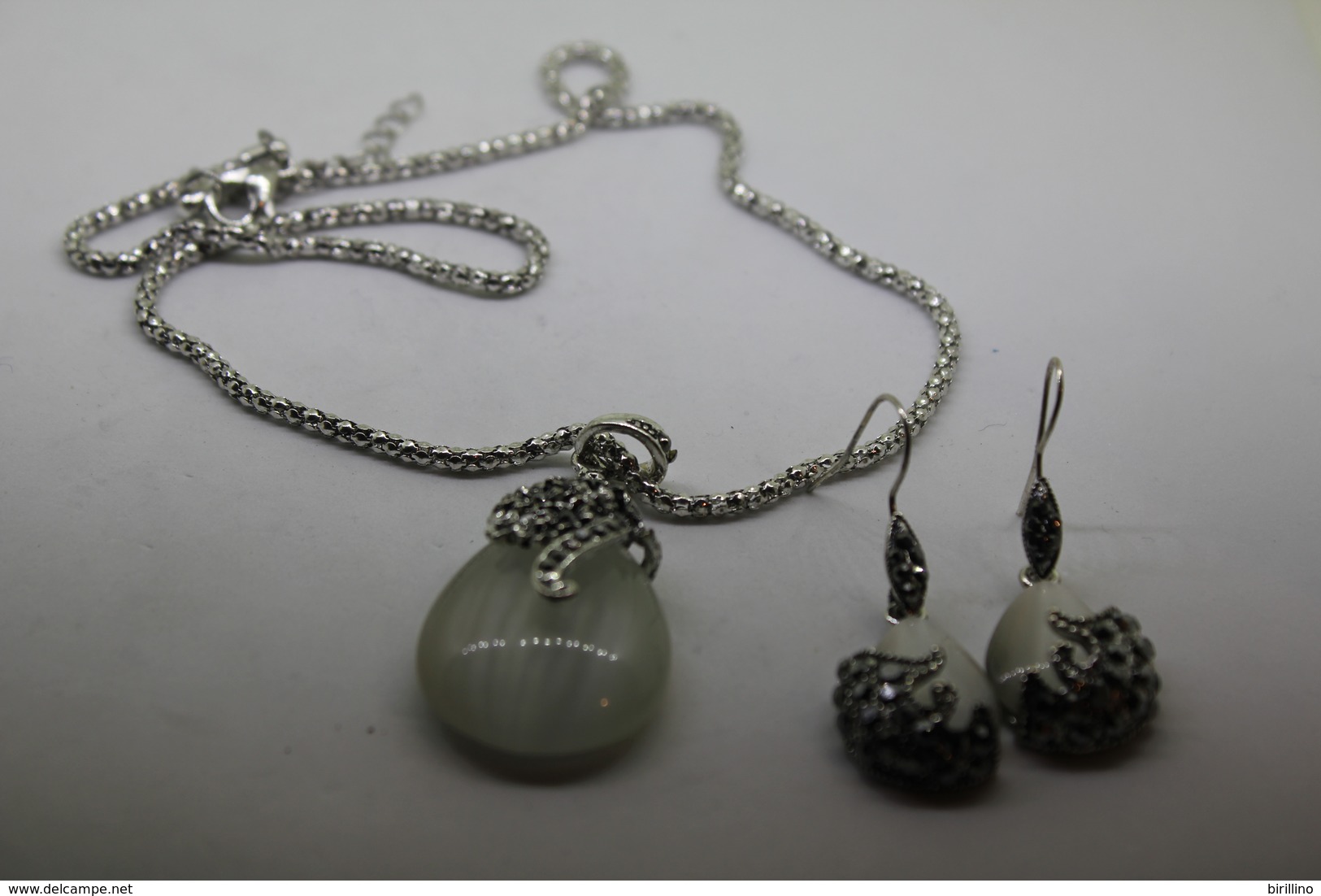 A60125 - Orecchini E Collana  In Argento Sterling 925 Con Opale A Goccia - Orecchini