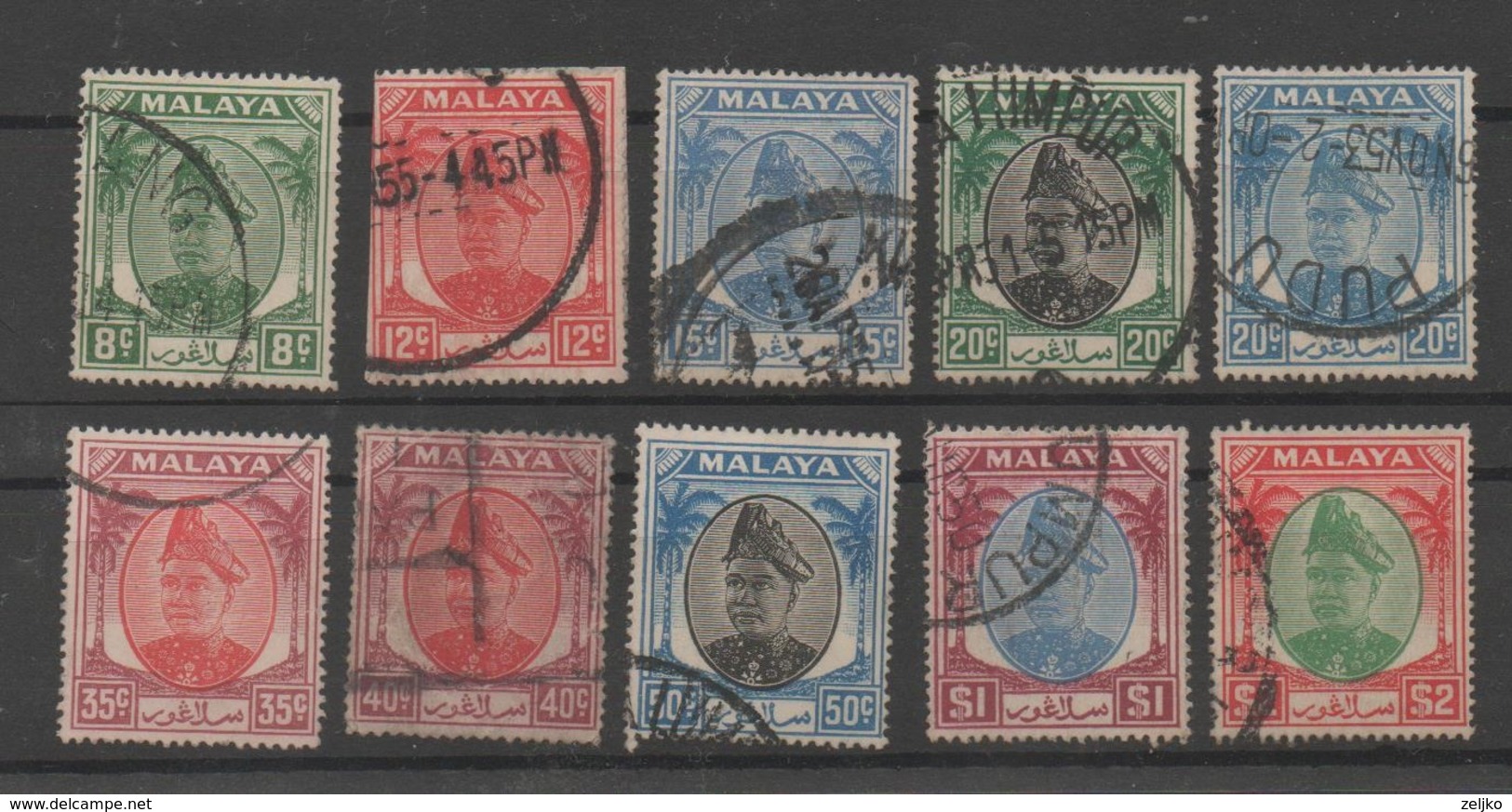 Malaya, Selangor, Used, 1949, Michel 60, 62-65, 68-72 - Selangor