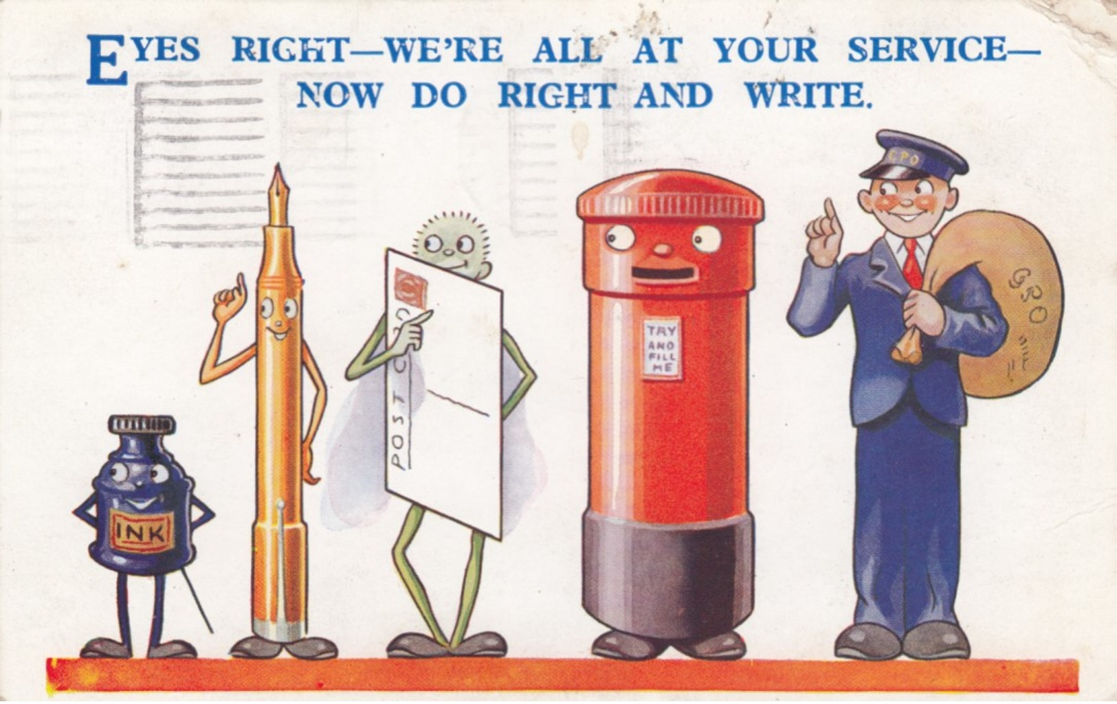 Eyes Right - We're All At Your Service, Now Do Right & Write , 1938 - Postal Services