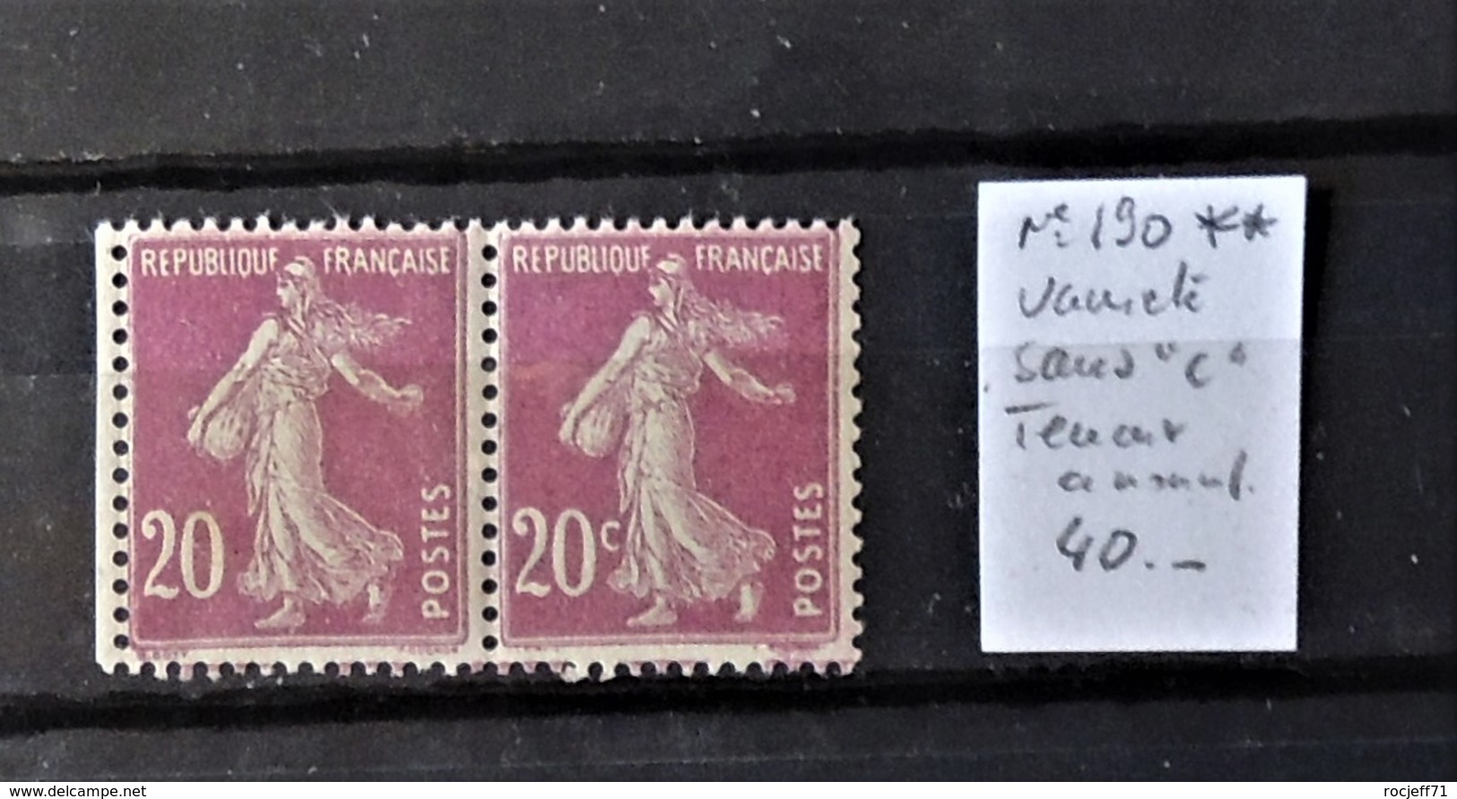 12 - 19 //  France - Semeuse N° 190 ** En Paire Avec Variété Sans Le "c" Tenant à Normal  - Cote : 40 Euros - Neufs