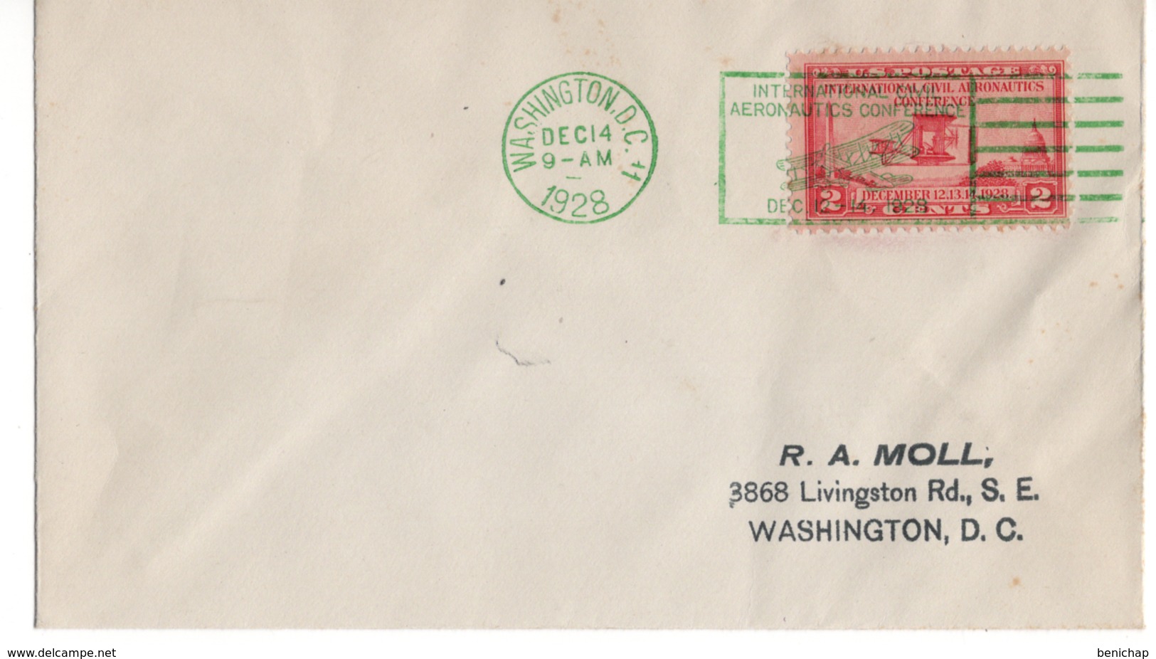 (R8) SCOTT 649 - AERONAUTICS CONFERENCE ISSUE - WRIGHT AIRPLANE - WASHINGTON D.C. - 1928 - GREEN CANCELLATION. - Omslagen Van Evenementen