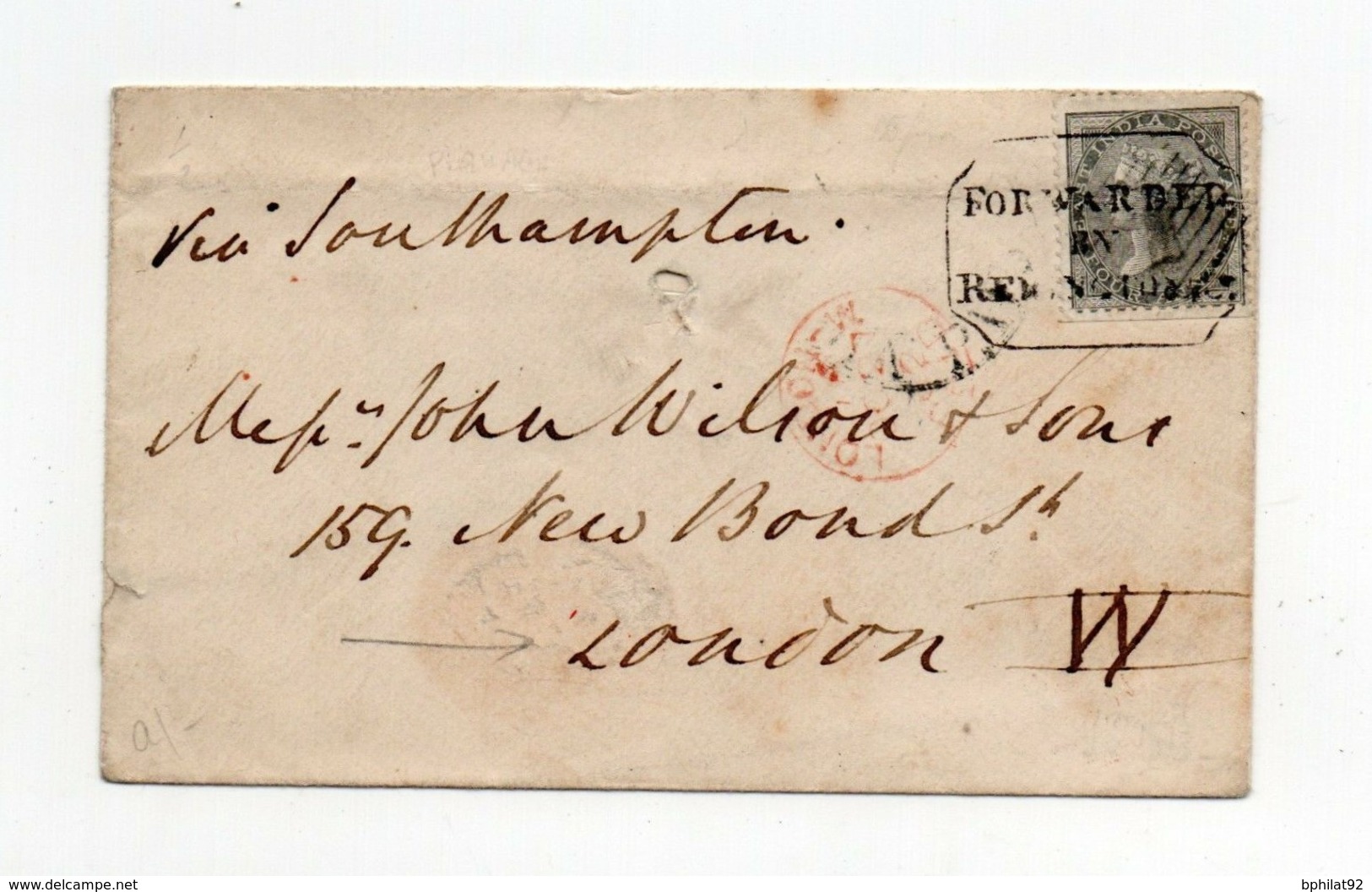 !!! PRIX FIXE : INDES ANGLAISES, LETTRE DE 1862 POUR LONDRES, CACHET FORWARDED - 1858-79 Kolonie Van De Kroon