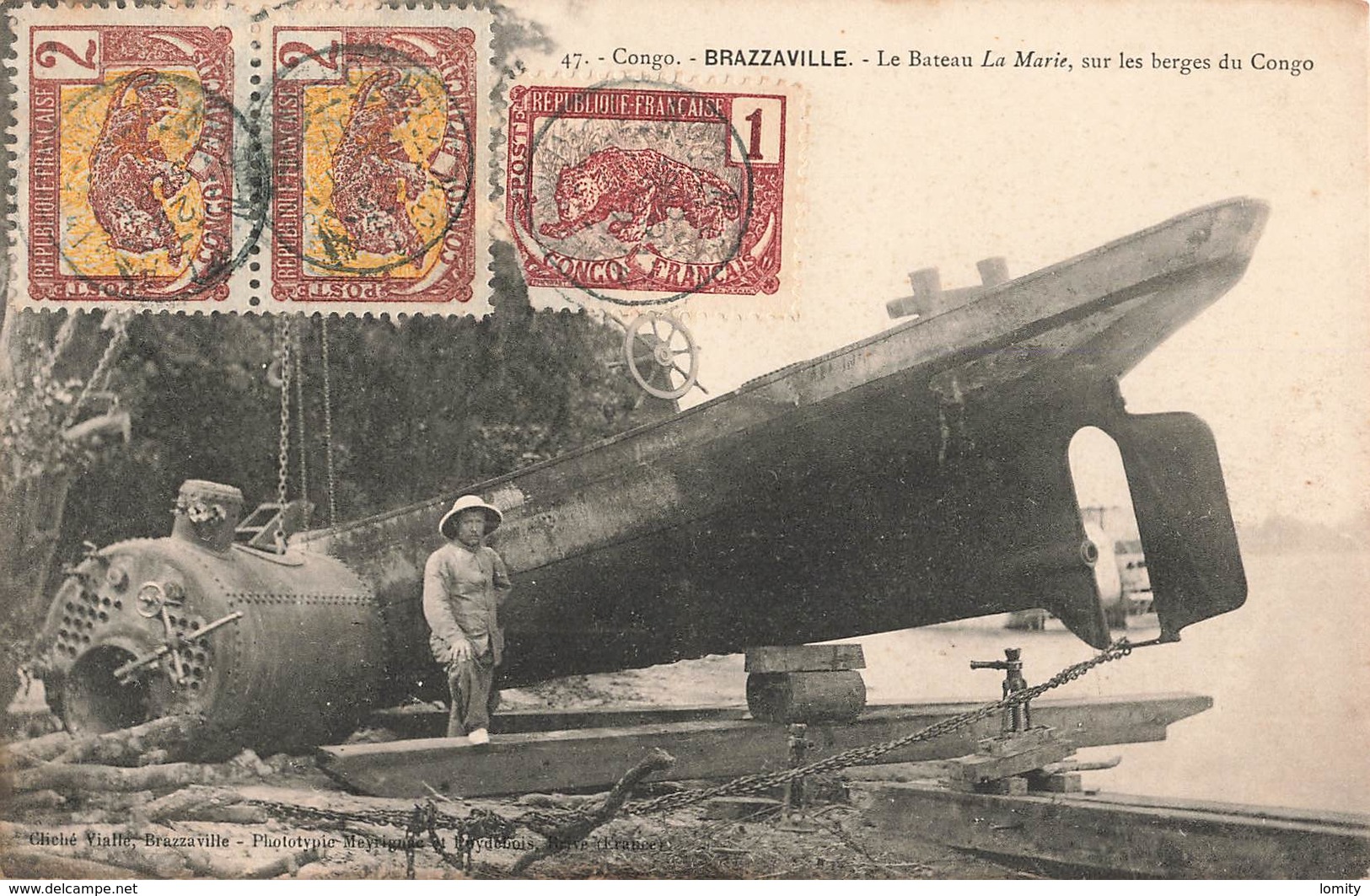 Congo Brazzaville Bateau La Marie Sur Les Rives Du Congo + Timbre Timbres Cachet 1907 - Brazzaville