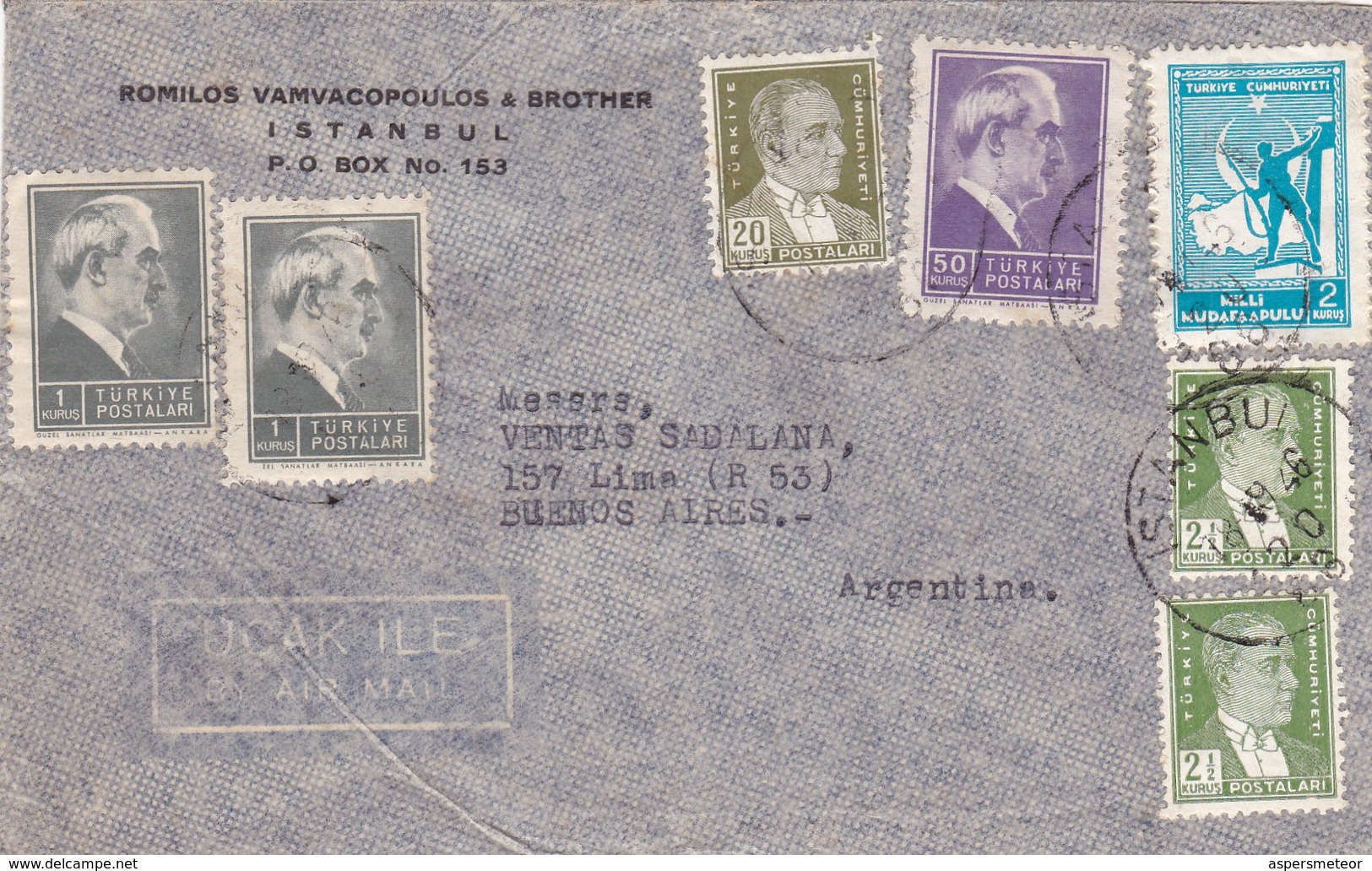 TURKIYE - CIRCULATED ENVELOPE FROM ISTANBUL TO BUENOS AIRES, ARGENTINA IN 1946. BY AIR MAIL -LILHU - Covers & Documents