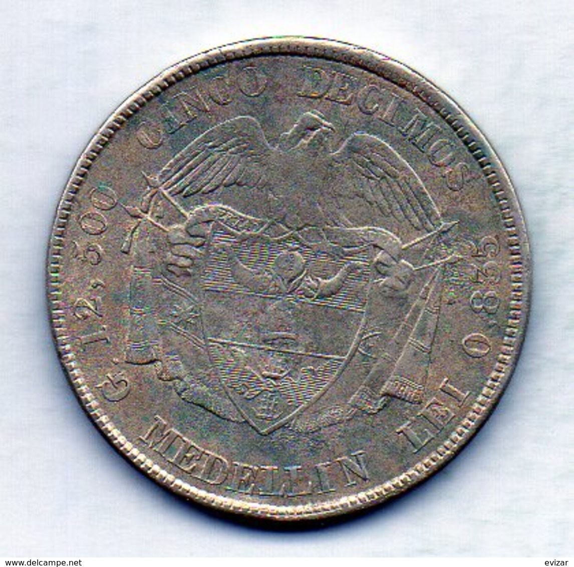 COLOMBIA - MEDELLIN, 5 Decimos, 1885, Silver, KM #161.1 - Colombia