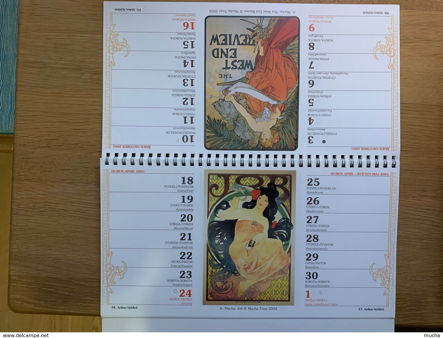 Alfons Mucha 2005 Calendrier de Bureau jamais utilisé format 30 x 16 Edition Tchèque