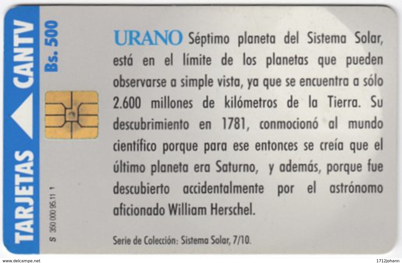 VENEZUELA A-457 Chip CanTV - Unversum, Solar System, Uranus - Used - Venezuela