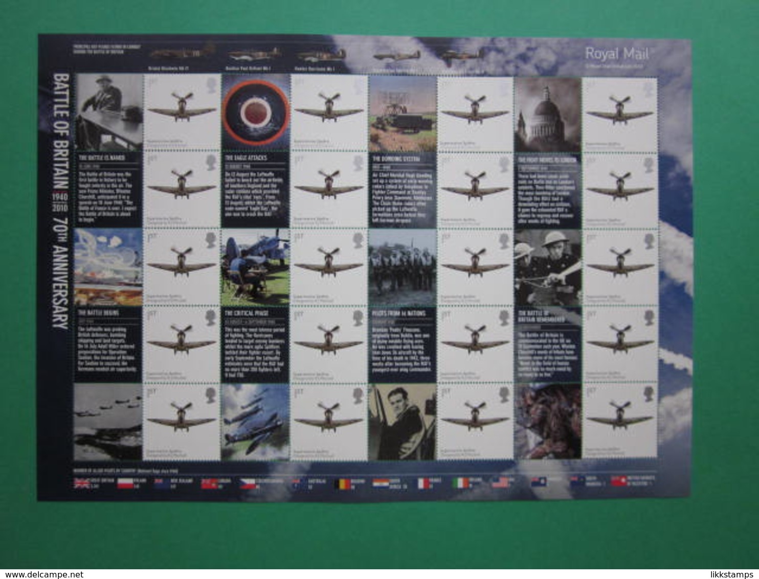 2010 ROYAL MAIL THE 70th ANNIVERSARY OF THE BATTLE OF BRITAIN GENERIC SMILERS SHEET. #SS0071 - Smilers Sheets