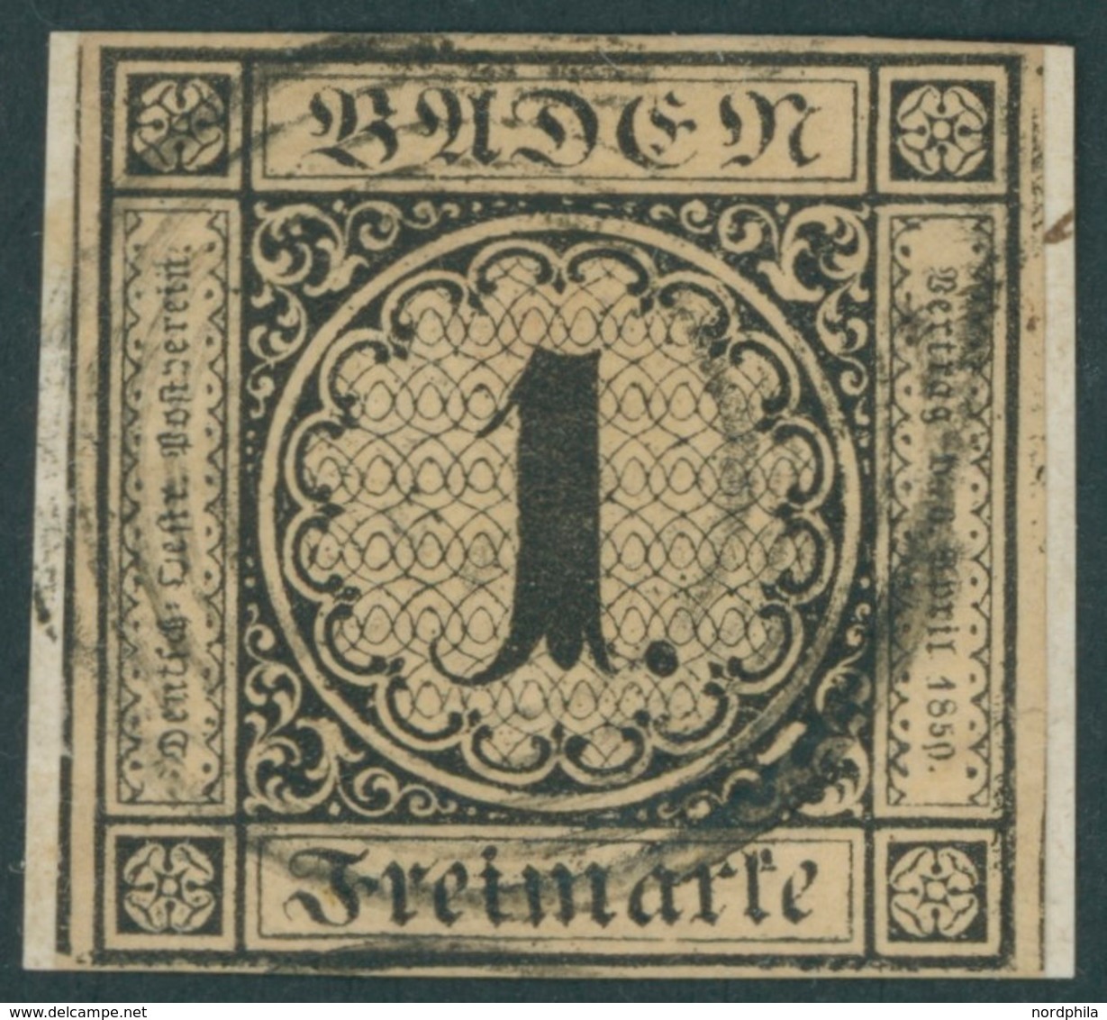 BADEN 1a BrfStk, 1851, 1 Kr. Schwarz Auf Sämisch, Allseits Vollrandig Auf Kleinem Briefstück, Kabinett, Mi. (1000.-) - Sonstige & Ohne Zuordnung