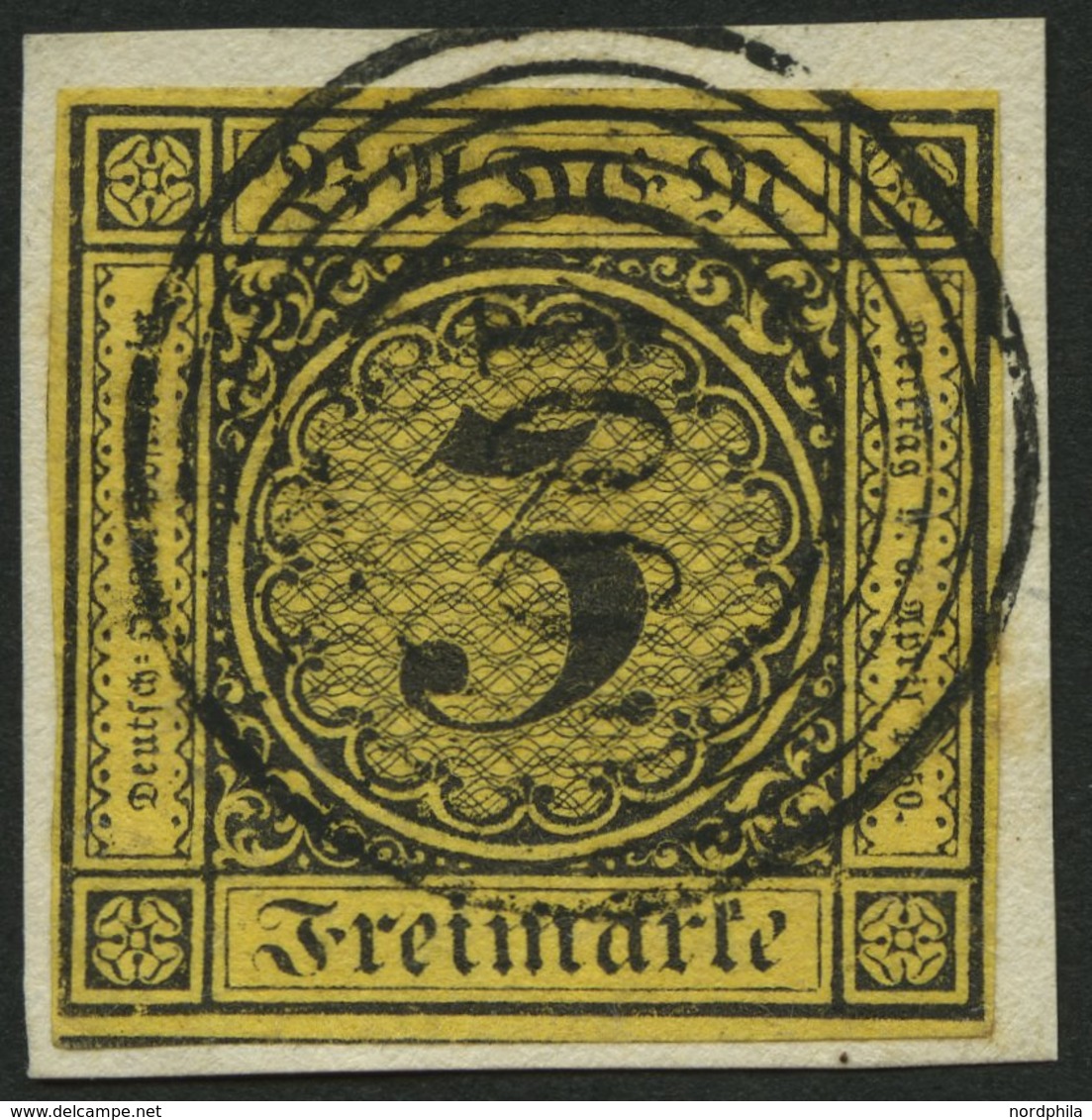BADEN 2a BrfStk, 1851, 3 Kr. Schwarz Auf Orangegelb Mit Nummernstempel 100 (NEUSTADT), Allseits Voll-überrandig, Kabinet - Otros & Sin Clasificación
