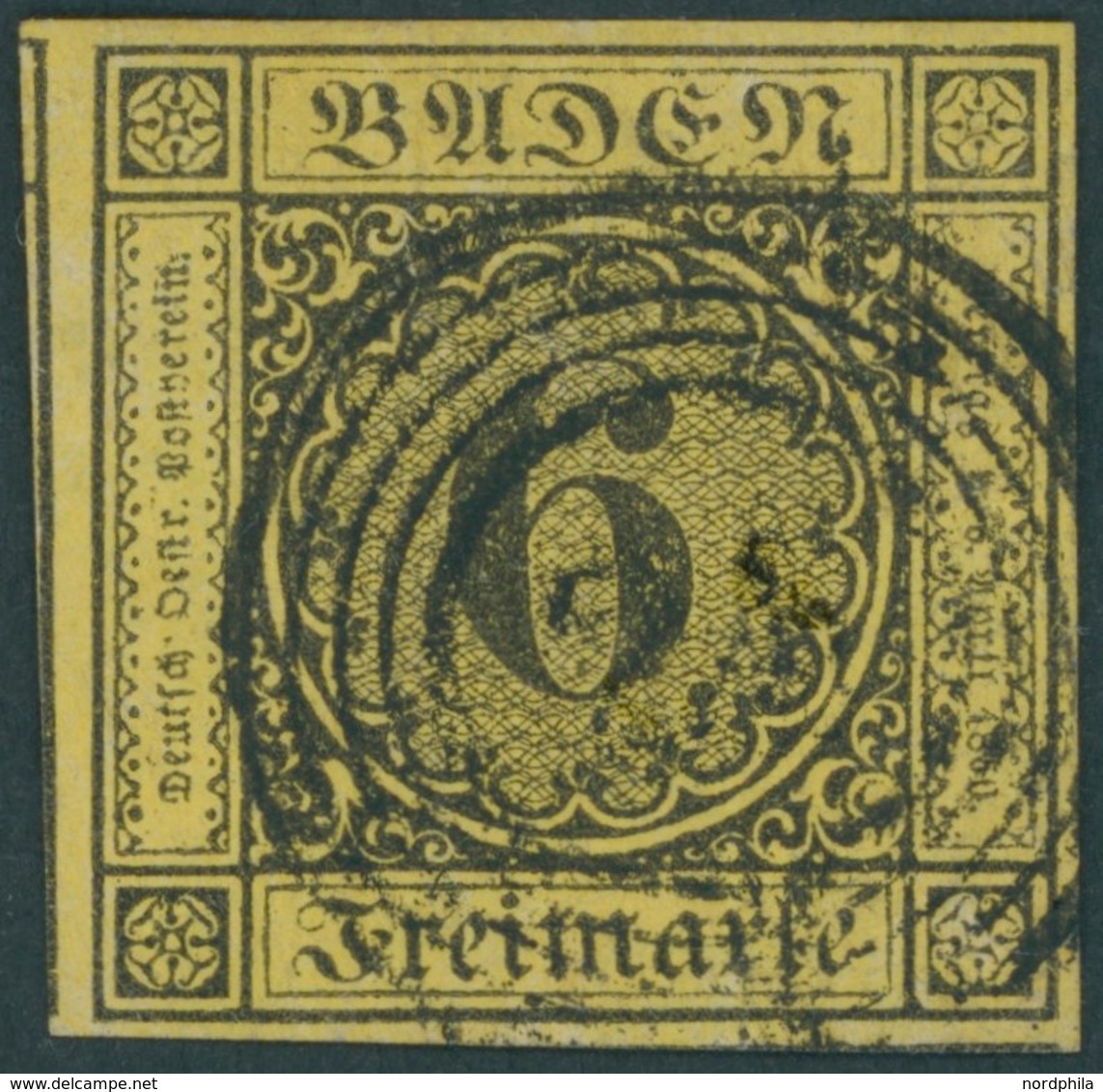 BADEN 7 O, 1853, 6 Kr. Schwarz Auf Gelb, Allseits Breitrandig, Pracht - Autres & Non Classés