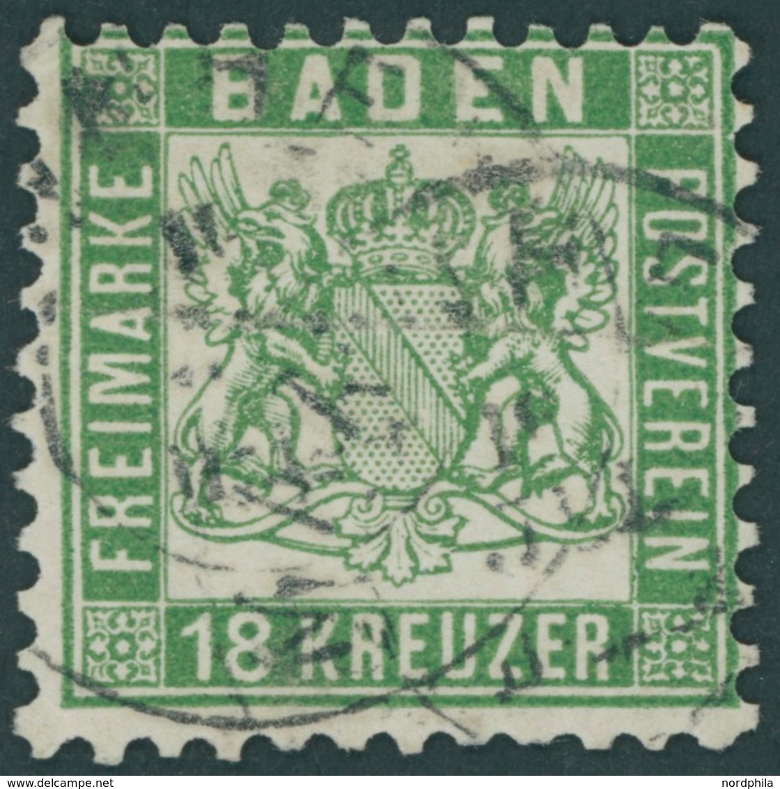 BADEN 21a O, 1862, 18 Kr. Grün, K2 MANNHEIM, Leichte Waagerechte Bugspur Sonst Pracht, Kurzbefund Stegmüller, Mi. 700.- - Andere & Zonder Classificatie