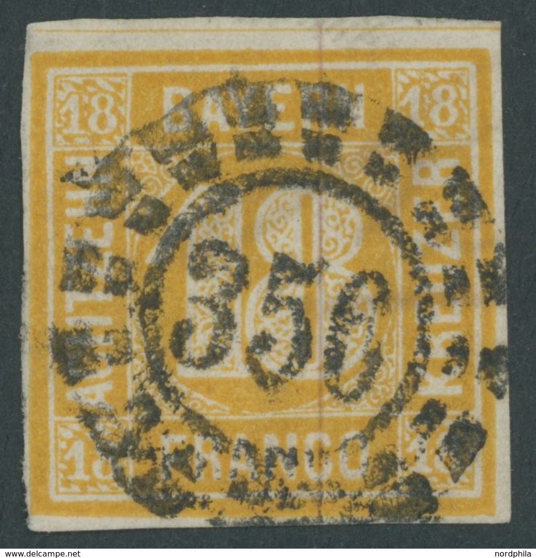 BAYERN 7 O, 1854, 18 Kr. Gelblichorange, Zentrischer Offener Mühlrad-Stempel 356, Pracht, Mi. 240.- - Altri & Non Classificati