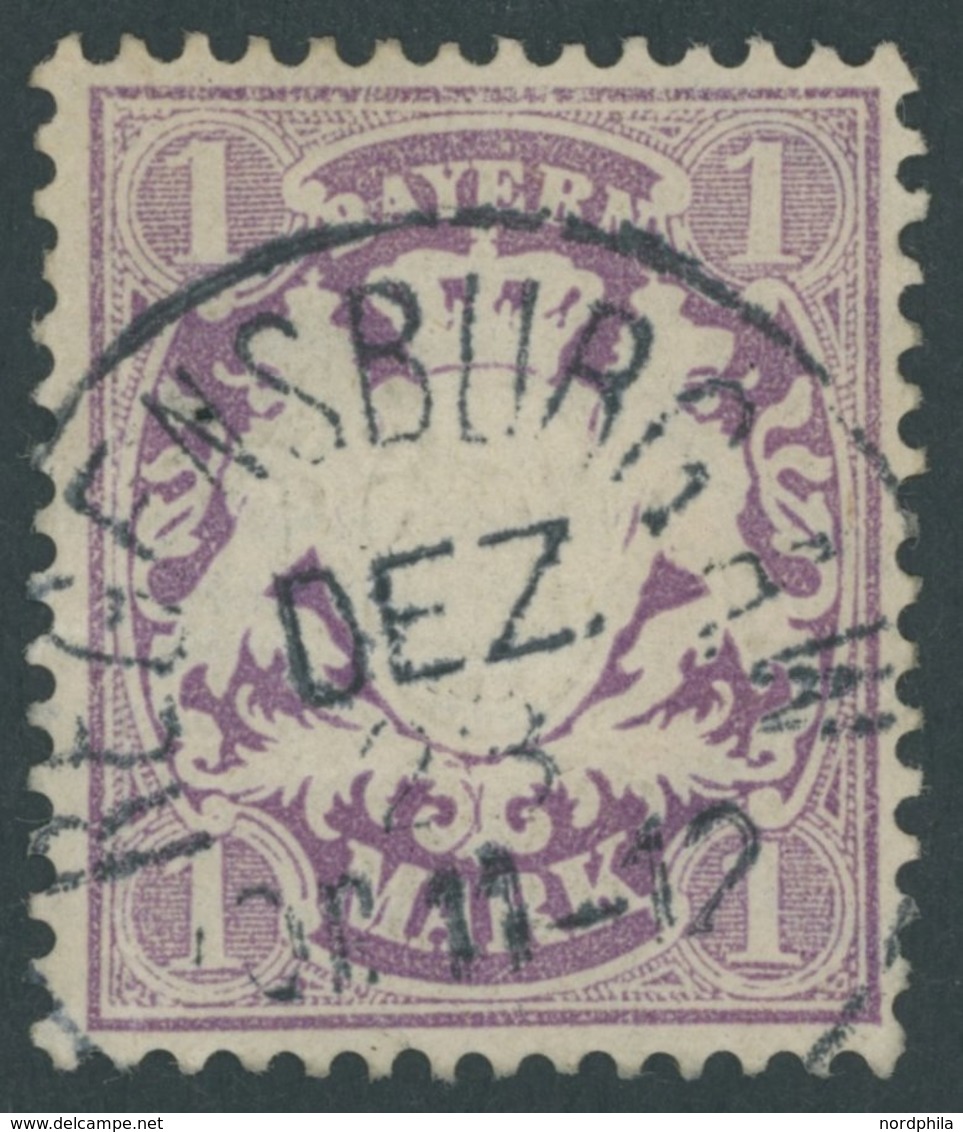 BAYERN 31a O, 1875, 1 M. Violett, Leichte Bugspur Sonst Pracht, Mi. 80.- - Other & Unclassified
