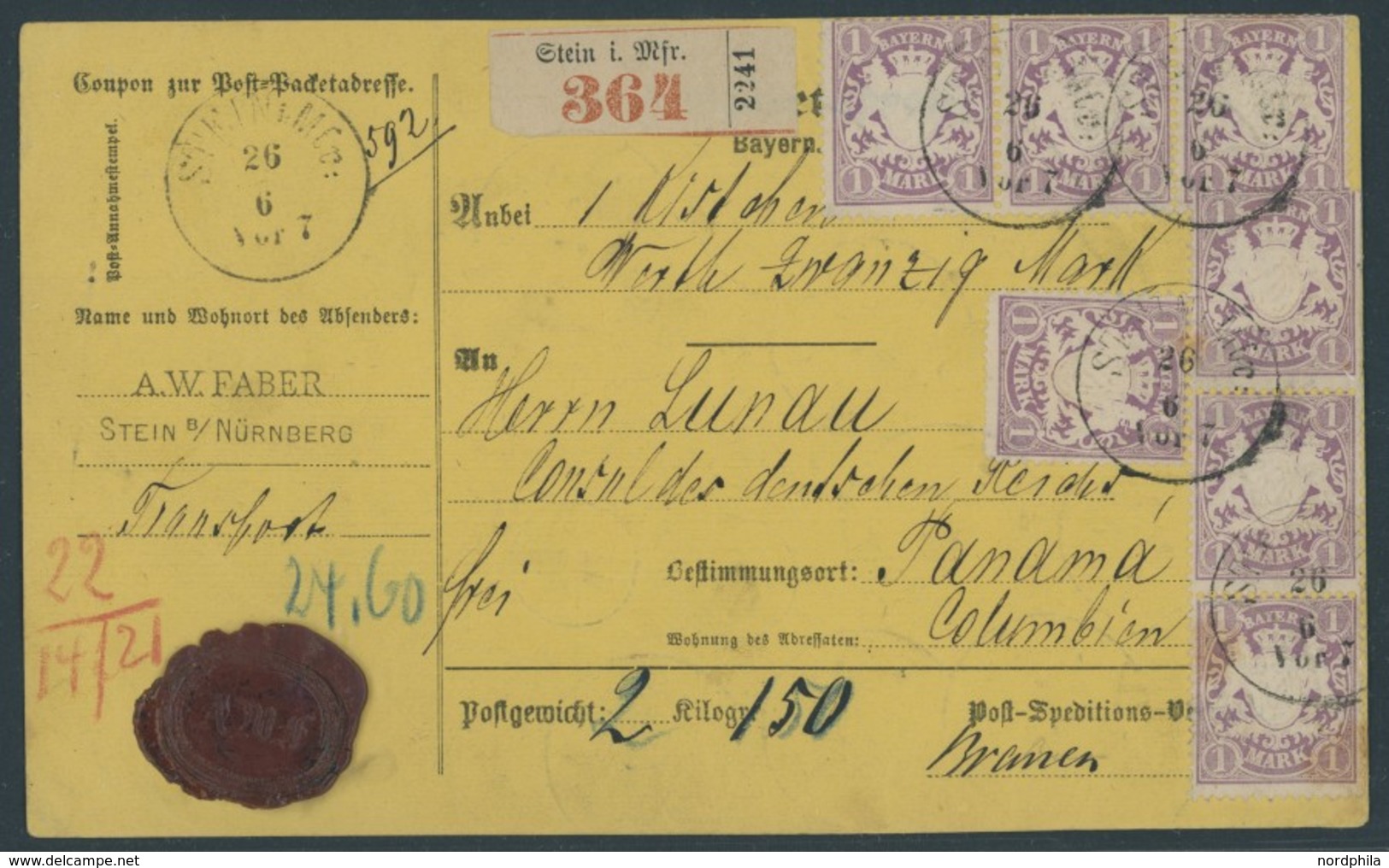 BAYERN 31a,31Ia BRIEF, 1875, 1 M. Violett, 25x, Dabei 5 Waagerechte Paare, Ein Dreierstreifen, Davon Eine Marke Mit Plat - Altri & Non Classificati