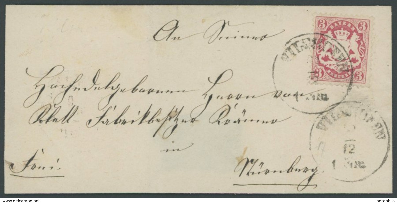 BAYERN 33 BRIEF, 1875, 3 Kr. Rotkarmin, Wz. 2, Kleine Prachtbriefhülle Mit K1 VILSHOFEN - Sonstige & Ohne Zuordnung