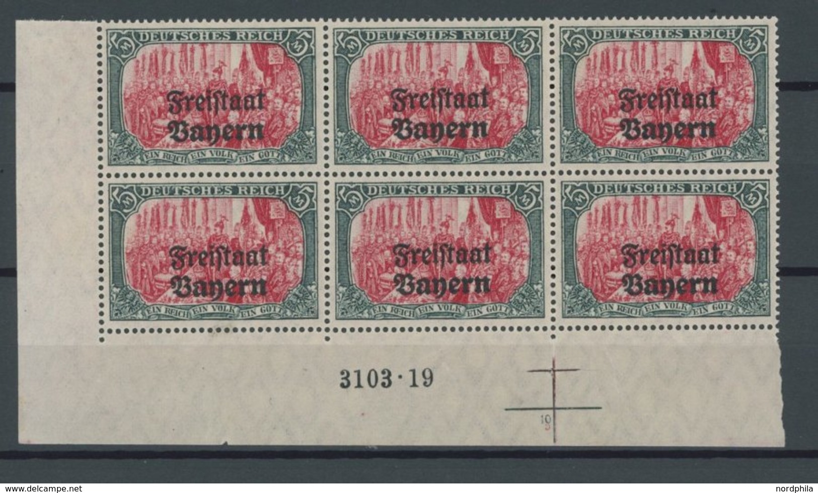 BAYERN 148-51B HAN **, 1919, 1 - 5 M. Freistaat, Gezähnt B, In Unterrand-Sechserblocks Mit HAN 3103.19, Mi.Nr. 150 Teils - Sonstige & Ohne Zuordnung