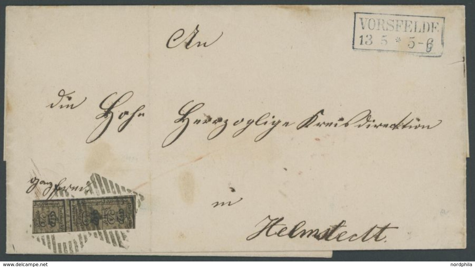 BRAUNSCHWEIG 9a BRIEF, 1861, 3/4 Ggr. Schwarz Auf Graubraun Mit Seltenem Nummernstempel 45 Auf Brief Von VORSFELDE Nach  - Braunschweig