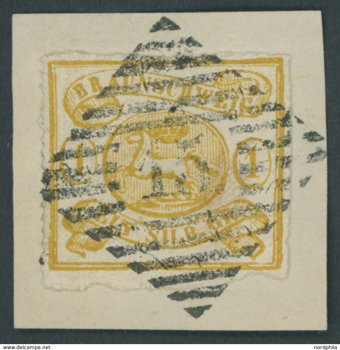 BRAUNSCHWEIG 14A BrfStk, 1864, 1 Sgr. Mittelgelbocker, Durchstochen 16, Zentrischer Nummernstempel 15 (GITTELDE), Leicht - Brunswick