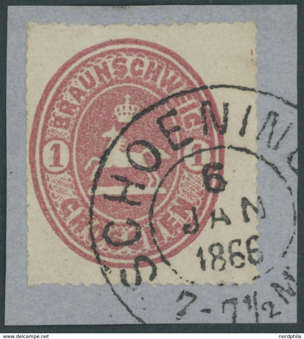 BRAUNSCHWEIG 18 BrfStk, 1865, 1 Gr, Rosa, K2 SCHOENINGEN, Kabinettbriefstück - Braunschweig
