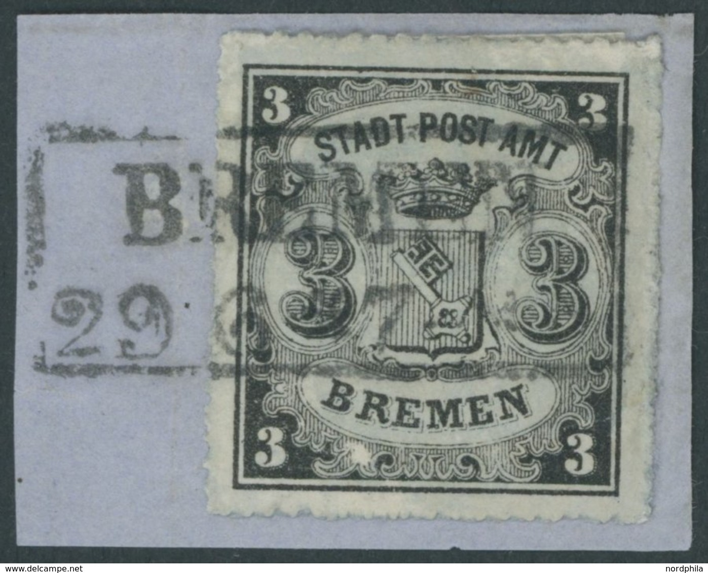 BREMEN 6x BrfStk, 1864, 3 Gr. Schwarz Auf Blaugrau, Type I, Zentrischer R2 BREMEN Auf Briefstück (Marke Zur Kontrolle Ge - Bremen