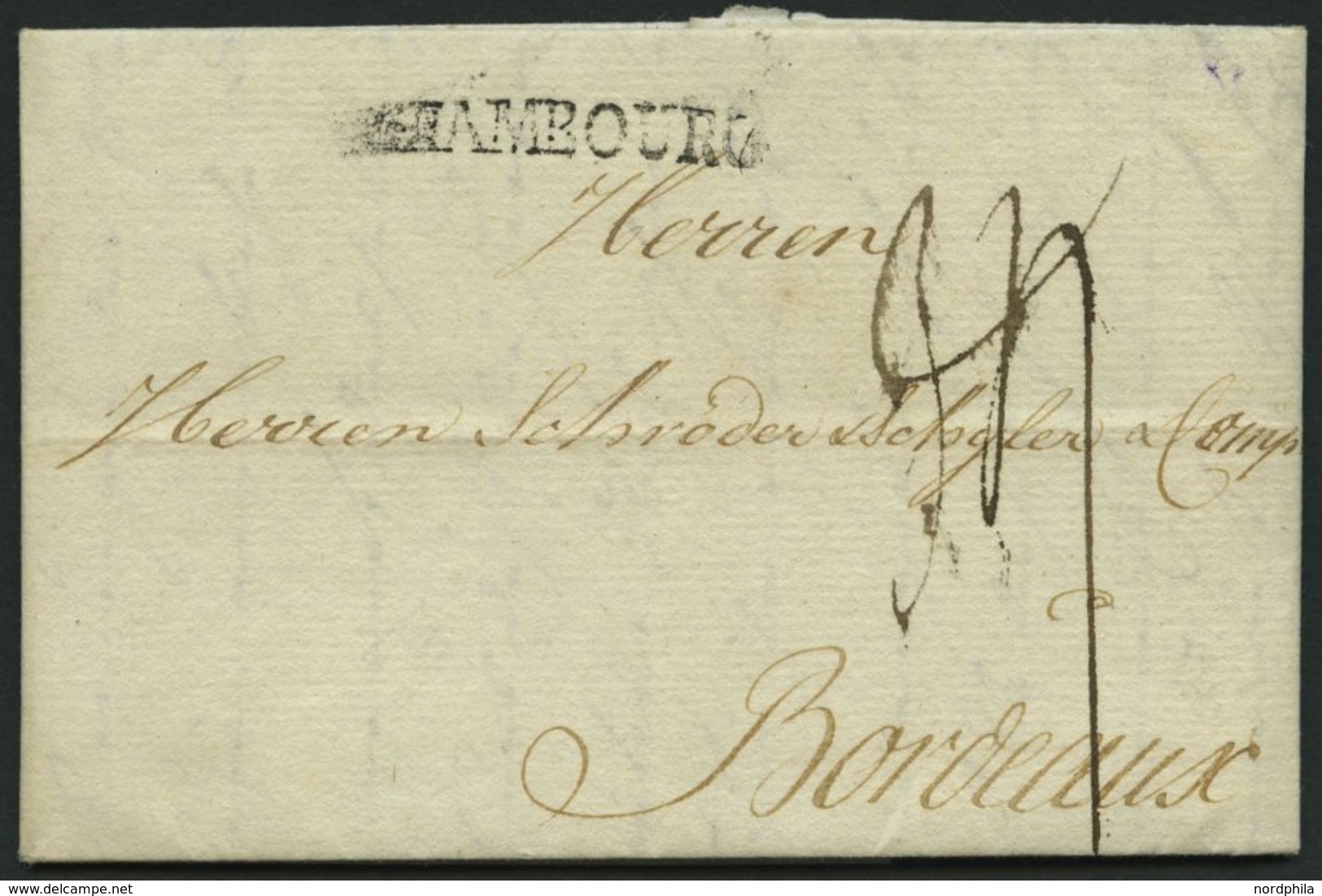HAMBURG VORPHILA 1781, HAMBOURG, L1 Auf Brief Nach Bordeaux, Feinst - Other & Unclassified