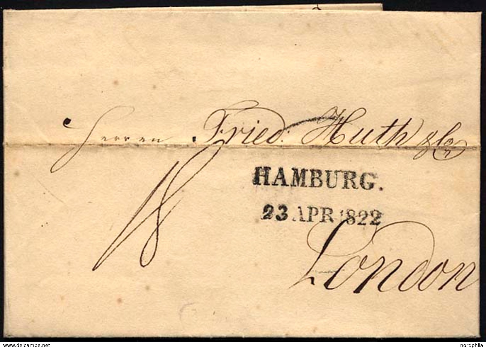 HAMBURG 1822, HAMBURG., L2 Auf Brief Nach London, Registraturbug, Pracht - Otros & Sin Clasificación