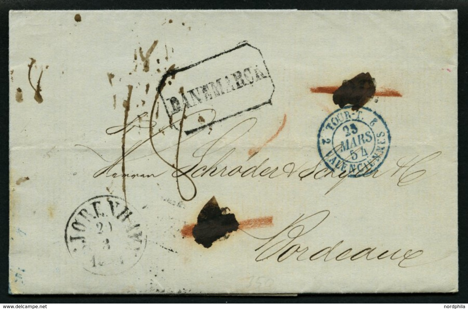 HAMBURG - THURN UND TAXISCHES O.P.A. 1854, DANEMARCK, Achteckstempel Auf Brief Von Copenhagen (K1) Nach Bordeaux, Pracht - Otros & Sin Clasificación