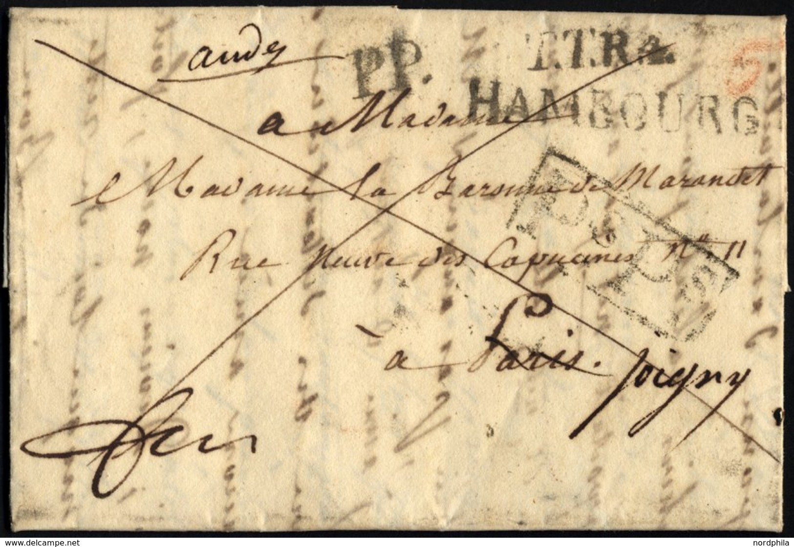 HAMBURG - GRENZÜBERGANGSSTEMPEL 1820, PS PS, R1 Auf Brief Von Hamburg (L2 T.T.R.4 HAMBOURG) Nach Paris, Diverse Weitere  - Prephilately