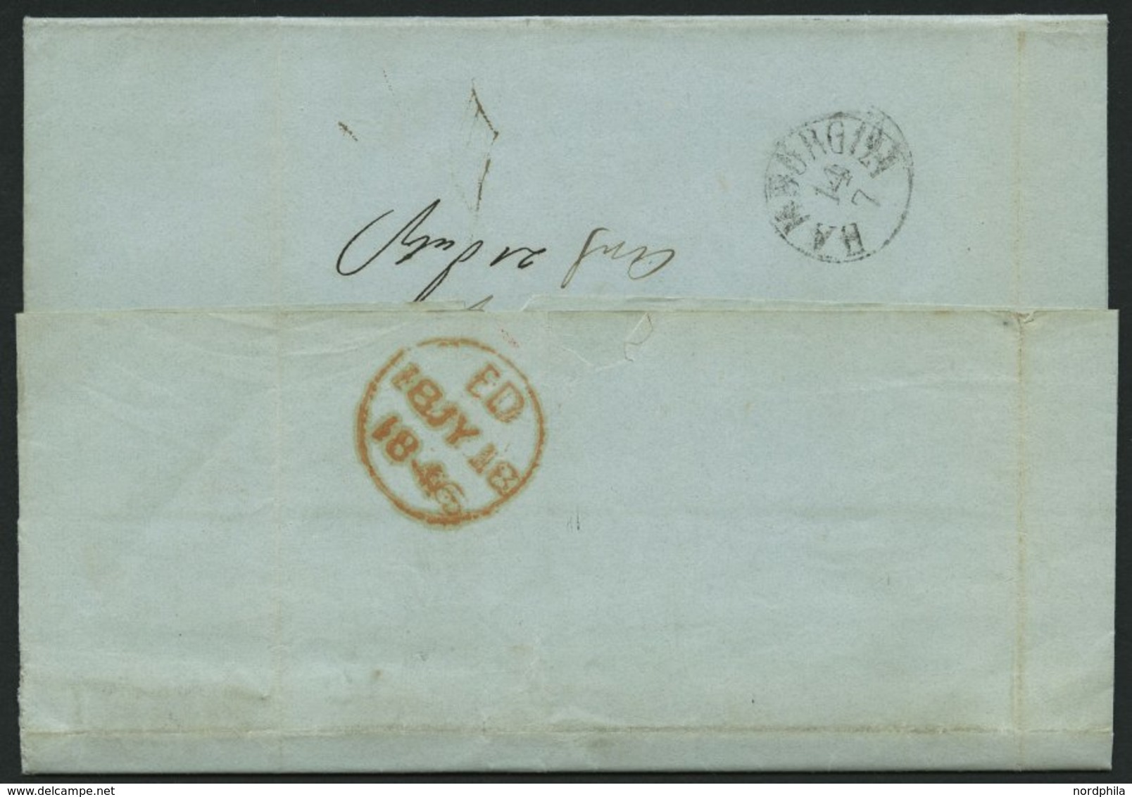 HAMBURG - GRENZÜBERGANGSSTEMPEL 1846, T 14 JUL, In Rot Auf Brief Von LEIPZIG (R2) Nach London, Handschriftlich Via Hambu - Prephilately