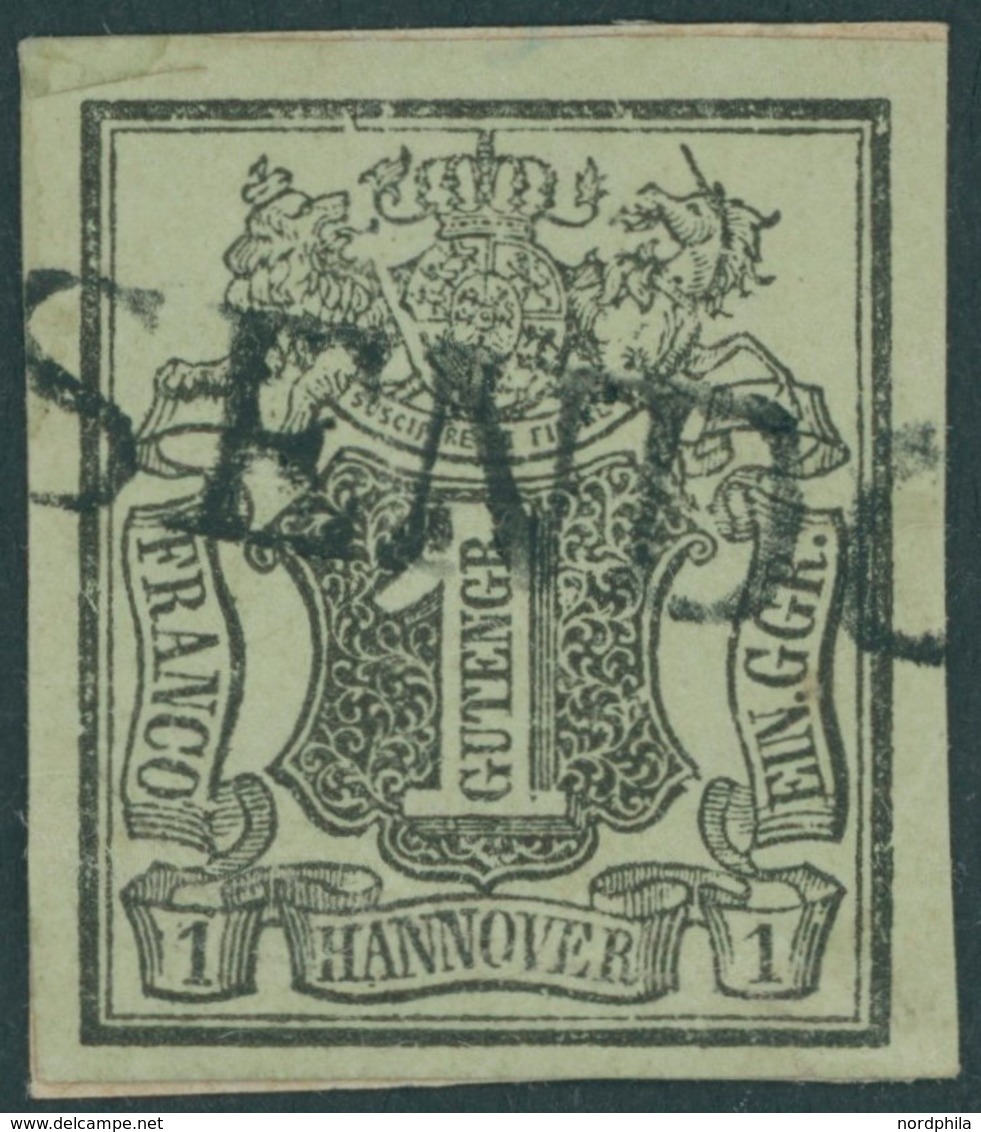 HANNOVER 2aV BrfStk, 1851, 1 Ggr. Schwarz Auf Graugrün Mit Plattenfehler Löwenrücken Links Neben Wappenoval Gebrochen, M - Hanovre