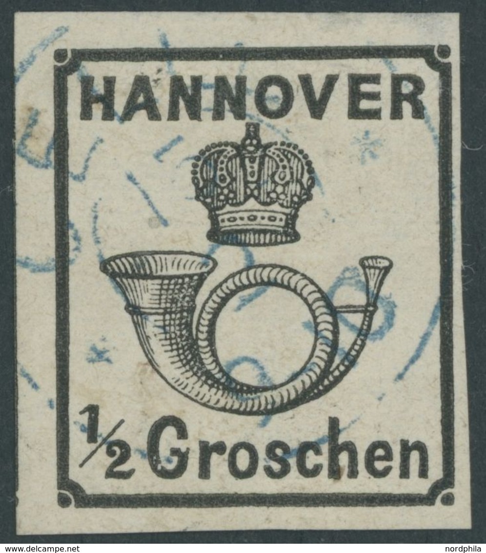 HANNOVER 17y O, 1860, 1/2 Gr. Schwarz, Blauer K2 CELLE, Pracht, Signiert Köhler, Mi. 250.- - Hanovre